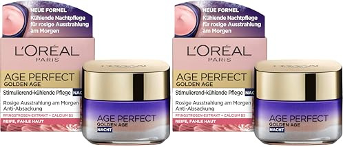 L'Oréal Paris Nachtpflege, Age Perfect Golden Age, Anti-Aging Gesichtspflege, Festigung und Glanz, Für reife und fahle Haut, Mit Pfingstrosen-Extrakt, 50 ml (Packung mit 2)