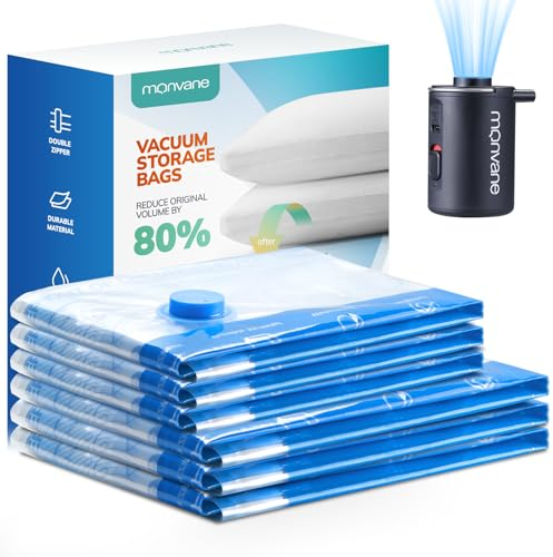 MONVANE Sacchetto di Stoccaggio Sottovuoto Set con 6PCS-3 * M 3 * S e Pompa Elettrica Senza Fili, Adatto per Sacchetti Sottovuoto per La Casa e Il Viaggio