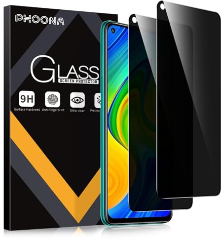 Phoona Protector Pantalla Privacidad para Xiaomi Redmi Note 9 4G, Xiaomi Redmi 10X 4G 6,53 Pulgadas, Cobertura Completo Cristal Vidrio Templado Anti Espía, Amigable para Funda, 2 Piezas