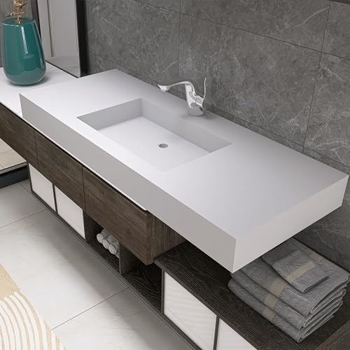 MEDUNJESS 47 Wall Mount Sink, Artificial Stone Bathroom Sink, Single Hole