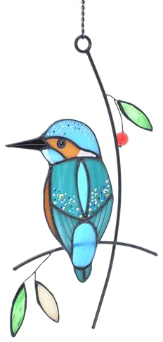 Cute Birds Stained Glass Suncatcher Birds Stained Glass Window Hangings for Home Decor (Kingfisher)