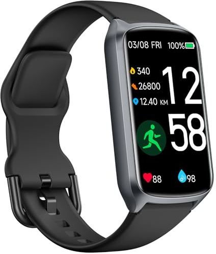 Amzhero Tracker d'activité avec fréquence cardiaque 24h/24, 7j/7, oxygène dans le sang, pression artérielle, suivi du sommeil, traqueur d'activité étanche 5 ATM avec podomètre Bluetooth (bandes S et L