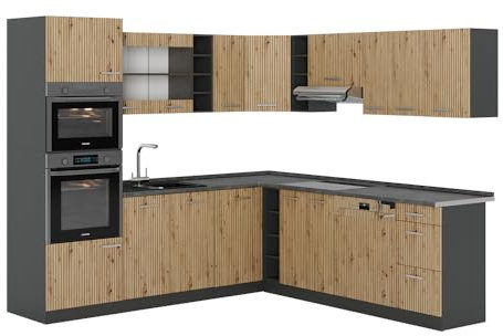 Vicco Einbauküche R-Line, Artisan-Eiche, 247 x 46 cm ohne Arbeitsplatte, für Variable Küchenplanung und modulare Erweiterung