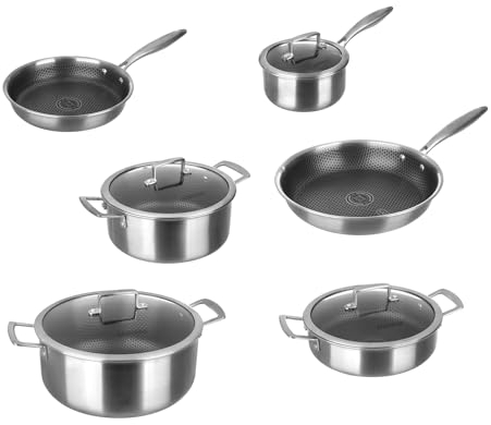 Batteria pentole 10 pezzi a 3 strati Tri - ply