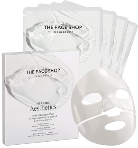 THE FACE SHOP Original Vegan Collagen Face Mask, Korean Glass Skin Essential, Peptide Hydrogel Mask for Firming & Skin Elasticity, Moisturizing, 4EA