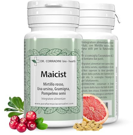 Dr. Corradini MaiCist Integratore alimentare per Cistite e Candida a base di Mirtillo Rosso Uva ursina e Semi di Pompelmo - 60 Compresse da 500mg