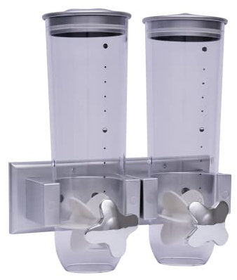 JUUTALK 3L Müslispender Doppelt Wandmontage Cerealienspender Lebensmittelspender mit 2 Kleinen Tassen für Müsli Cornflakes Süßigkeiten Cerealienspender Kunststoff Silber/Schwarz 29x15x30cm (Silber)