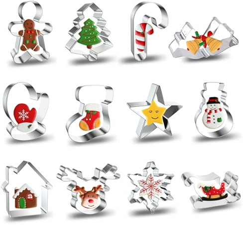 Edelstahl Ausstechformen, Keksausstecher 12 Stk. Fondant Set, Plätzchenausstecher für Weihnachtsschokolade, Keks, Tortendekorationen