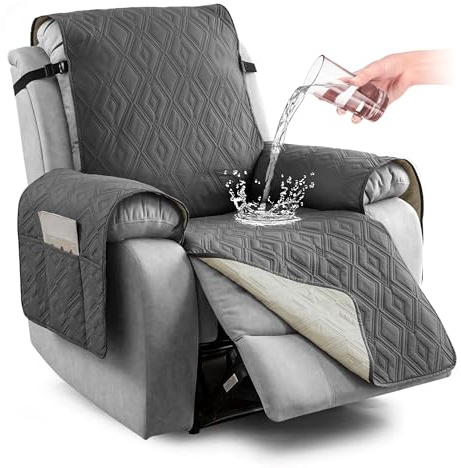 Recliner Chair Cover, Waterproof Armchair Cover With Pocket, Non Slip for Electric Chair, Furniture Protector for Kids, Pets, Food (Dark Grey, 23.6IN Width)