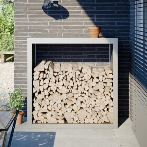 Makastle Kaminholzregal Brennholzregal Feuerholzregal Feuerholzständer Kaminholzständer Brennholz Halter aus Metall, Holzlager aus Stahl, für Innen und Außen, 100x40x100 cm Edelstahl