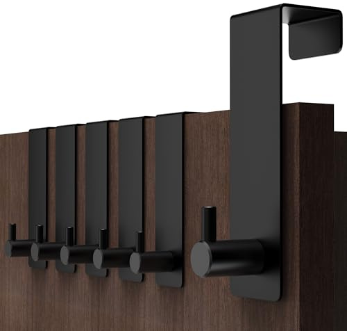 Menz Türhaken zum Einhängen 6 Stück, Schwarz | Edelstahl Türhaken, stabile Kleiderhaken Tür, Haken zum Einhängen als flexible Türgarderobe, Türhakenleiste