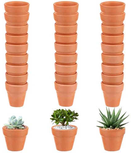 ZDNT Lot de 30 petits pots en terre cuite, 3 x 3 cm, en terre cuite, réutilisables, avec trou de drainage, pour l'intérieur et l'extérieur