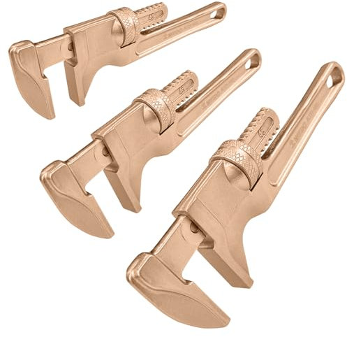 WEDO Lot de 3 clés à pipe droites anti-étincelles, clés de plombier robustes 254 mm, 305 mm, 350 mm, cuivre béryllium, non magnétique, certificat BAM et FM, clé de plomberie réglable