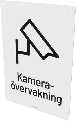 Nosico, Kameraövervakningsskylt, Aluminium 1,5 mm, 1-pack, Svenska, Varningsskylt för Bevakning, Förborrade Skruvhål, Olika Färger och Storlekar (Vit/Svart, 29,7(L) x 21,0(B) cm)