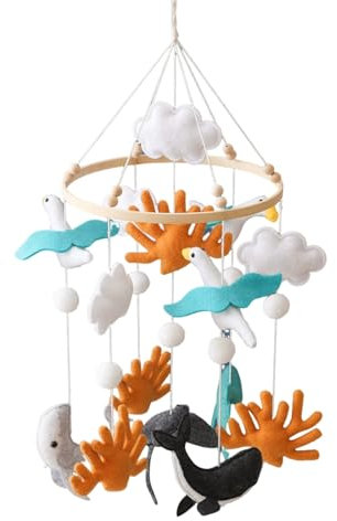 Meerestiere Mobile Baby Windspiele, Babybett Mobile Baby Hölz mit Filzbällen, Seevögel Fisch Koralle Wolke Mobile Baby Anhänger Neugeborenen Geschenk Für Baby