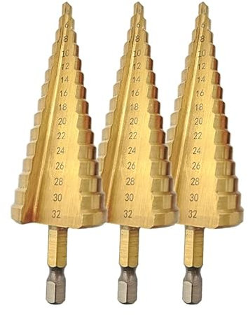 1-4 Uds 4-32mm HSS brocas de núcleo hexagonal de Metal recubiertas de titanio juego de brocas escalonadas de acero de alta velocidad cónico cortador de madera cónico(3pcs)