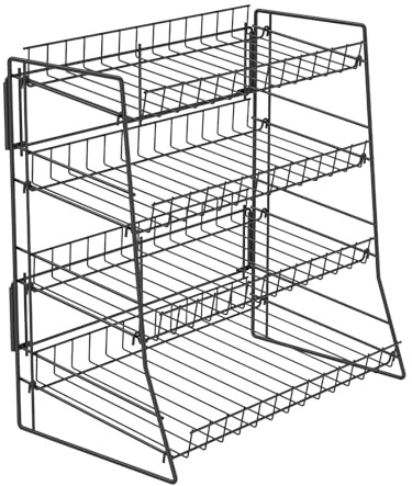 VAVPUP 4 Tier Iron Snack Display Rack 40cm Commercial Grade Countertop Organiser with Tool-Free Assembly,for Retail Stores/Supermarkets/Home Kitchen/Snack Stand For Stores/Office (Black)