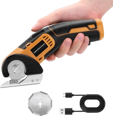 Daakro Sladdlös elektrisk rotationssax, med säkerhetslås, mini-elsax, 4 V, uppladdningsbar design, kartongskärare för filt, papper, hantverk, matta (gul)