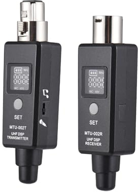 Qukaim Wirel - Sistema microfonico XLR, trasmettitore e ricevitore UHF 12V/48V, trasmissione a lungo raggio da 30 m, ricaricabile per mixer, chitarra elettrica, basso