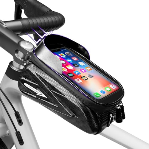 LDIGT wasserdichte Fahrradtasche，Fahrrad Rahmentasche Lenkertasche Wasserdicht Handytasche für Smartphone bis zu 6.8 Zoll mit TPU Sensitivem Touchscreen für Montainbikes, Rennrad, Ebikes