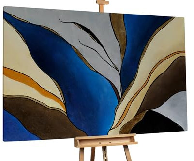 KunstLoft Ölgemälde 'Lustrous Shades' 180x120cm | Original Handgemalte Gemälde | Modern | Blau und Gold | Leinwand-Bild Ölgemälde einteilig groß | Modernes Kunst Ölbild
