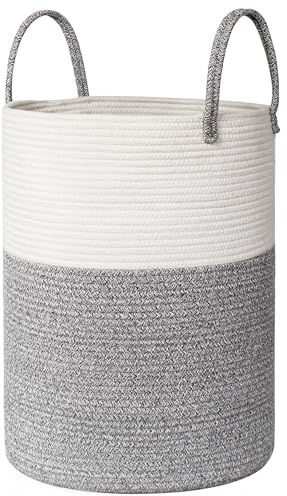 WILLITAT Extra Large Laundry Basket - Woven Rope Washing Basket for Laundry, Aesthetic Storage Basket for Blankets, Clothes, Towels, Shoes, Kids Toy Bin Box, Wicker Baby Hamper, 50x38cm, 58L, Grey