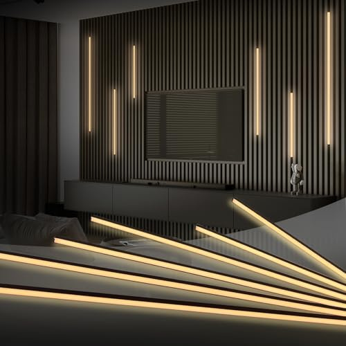 HAMRVL Black LED Recessed Lighting Kit - 6pcs DC12V Warm White Slat Wall Lights with Smart Switch,3000k Self-Adhesive Wall Panel Lights for Wood Slat Wall Panels, Headboards, Stairs, Media Wall Panels