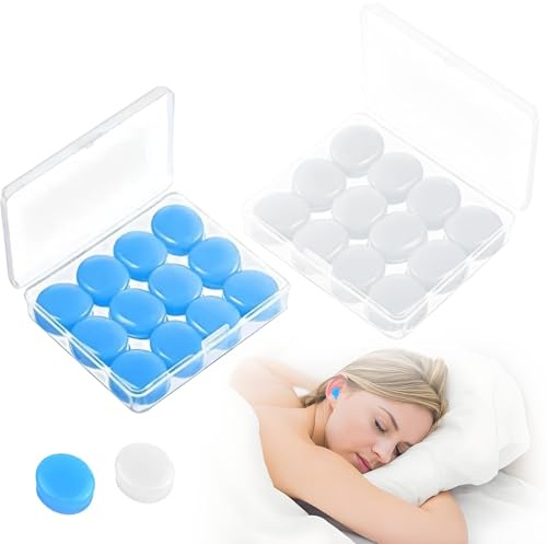 12 Pairs Silicone Ear Plugs, Reusable EarPlugs for Sleeping, Waterproof BPA-Free Soft Swimming Ear Plug with Carry Cases, Earplug Sleep Noise Cancelling for Airplanes,Studying