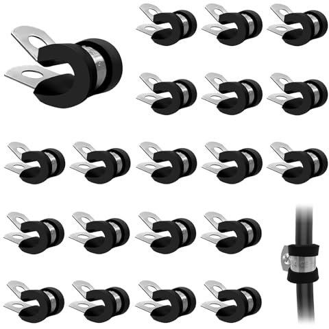 Bellanova 20 Pièces Colliers de Serrage en Acier Inoxydable 304, 6/8 / 10/12 mm, Clips P avec Insert en Caoutchouc, Colliers pour Câbles et Faisceaux (8 mm)