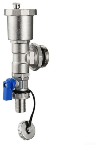 Automatisches Entlüftungsventil, 2,5 cm, mit Ablasshahn, für Fußbodenheizung und Heizkörpersysteme, hohe Temperaturbeständigkeit (blauer Griff)