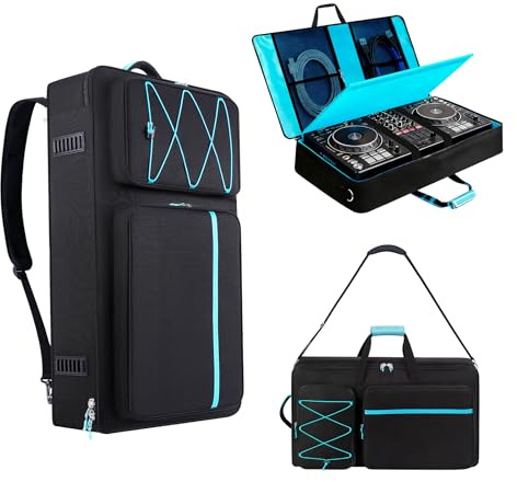 Aljikz DJ Controller Case Compatible with DDJ-FLX10/ DDJ-GRV6/ REV5/ REV7/ SC LIVE 4/1000/ 1000SRT, Padded DJ Controller Bag with Multi- Pocket, DJ Backpack with 15.6 Laptop Compartment