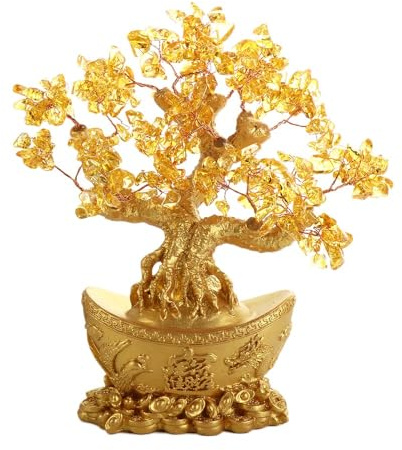 Kristall-Geldbaum-Handwerk, Geldbaum-Ornamente, Kristall-Bonsai-Citrin-Baum, gelber Quarzbaum für Zuhause (S)