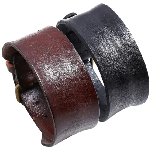 JOYOFREELY Pulseras de Cuero para Hombre Punk 2 Piezas Negro y Marrón, Pulsera Rockera Estilo Vintage Tachuelas, Accesorio Muñequera Rock para Uso Diario y Fiestas