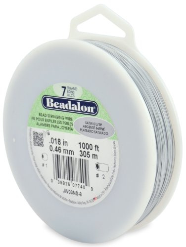 Beadalon 7 Strand Stainless Steel Bead Stringing Wire, 0.018 in / 0.46 mm, Satin Silver, 1000 ft / 305 m