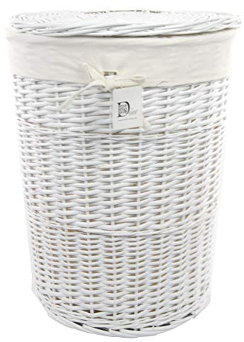 DVier Wäschekorb Wäschesammler Wäschetruhe Wäscheständer Weide Weiß rund mit Bezug Deckel D.46 H.62