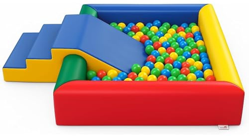 Implay - Soft Play Pen With Ball Pit - Baby/Toddler - Indoor & Outdoor - With Step & Slide - 610gsm PVC/High Density Foam - 120cm x 120cm x 30cm