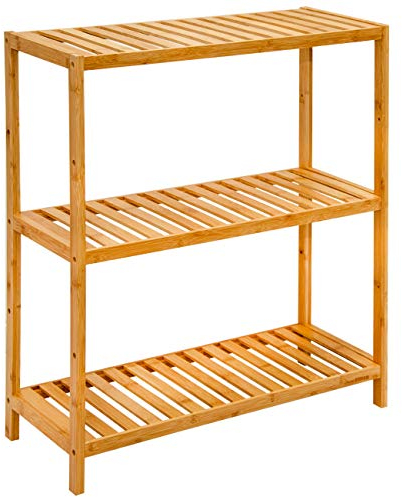 DuneDesign Bambus Standregal 60 cm Breit - 69x60x26 Badregal - Regal Holz für Küche Badezimmer Schrank Balkon - Badmöbel Schuhregal Küchenregal Stehend - Handtuch Wandregal - Küchen Organizer