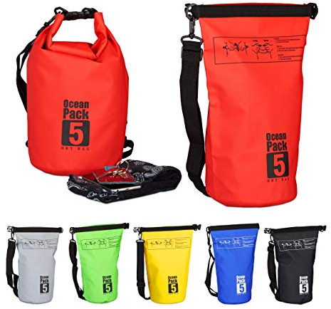 Relaxdays Ocean Pack, 5L, wasserdicht, Packsack, leichter Dry Bag, Trockentasche, Segeln, Ski, Snowboarden, rot