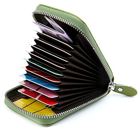 AirZyx Kreditkartenetui Damen Leder RFID Schutz Reißverschluss (Grün)