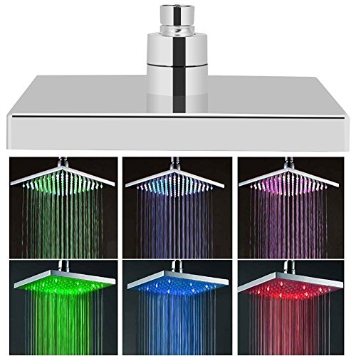 Soffione doccia luminoso LED 7 colori cangianti pioggia quadrato doccia bagno in acciaio cromato 20 x 20 cm