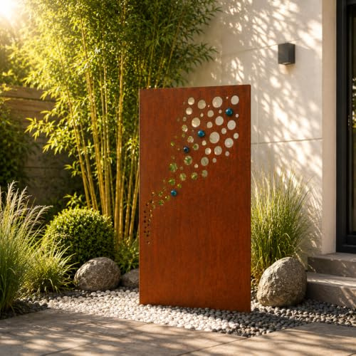 Edelrost Garten Sichtschutz aus Metall GlasKugel Rost Gartenzaun (Gartendeko edelrost) Sichtschutzwand H150*75cm 031918-1