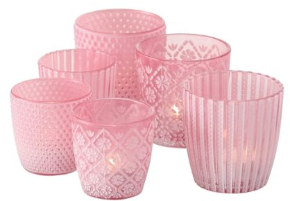 Boltze Windlicht Patty 3 sortierte Varianten à 2 Stück entspricht 1 Set 7-9 cm Kerze Pink Rosa Skandinavisch