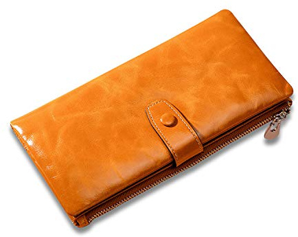 FANDARE Mode Geldbörse Münzbörsen mit RFID für Damen Unterarmtasche Herren Brieftasche Clutches Geldklammer Kreditkartenetui Portemonnaie Geldbeutel Portmonee Reise Leder Geldbörse Braun