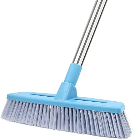 Floor Scrub Brush with Adjustable Long Handle - 51 inches, Stiff Bristles, Indoor Outdoor Broom for Cleaning Bathroom, Kitchen, Patio, Tile, Wall, Grout, Wood Floor, Carpet
