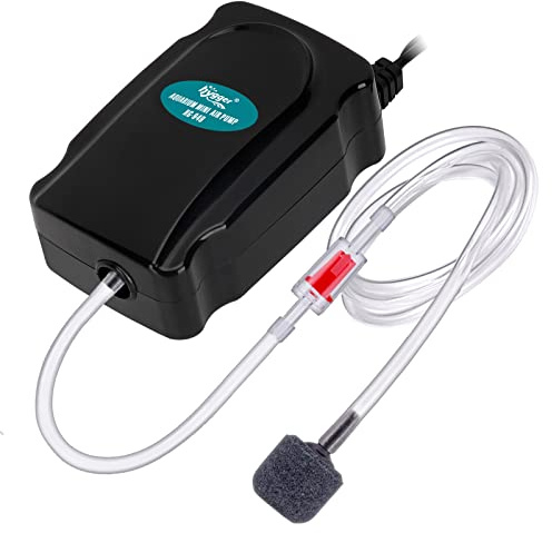 hygger Mini Aquarium Air Pump Kit Small Fish Tank Air Pump 1W for 2-20 Gallon Fish Bowl with Air Tube Air Bubbler Stone Check Valve
