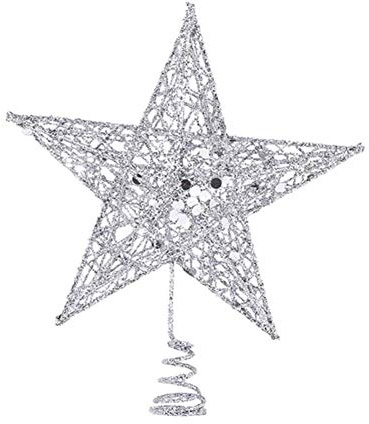 Molinter Tannenbaumspitze Weihnachtsbaumspitze Christbaumspitzen Baumspitze Metall Glitzer Weihnachtsbaum Stern Weihnachtsstern Baumschmuck für Weihnachten Deko (Silber, 15cm)