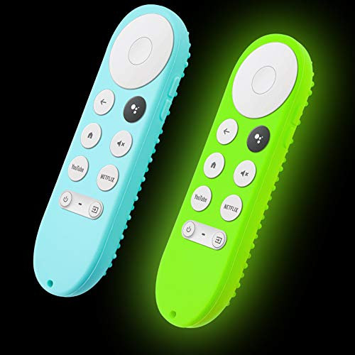 Glow Fernbedienung Ersatz für Google Chromecast TV 2020 Release Voice Remote, 2er-Pack Silikon Schutzhülle mit Umhängeband (Mintgrün und Glow Green)