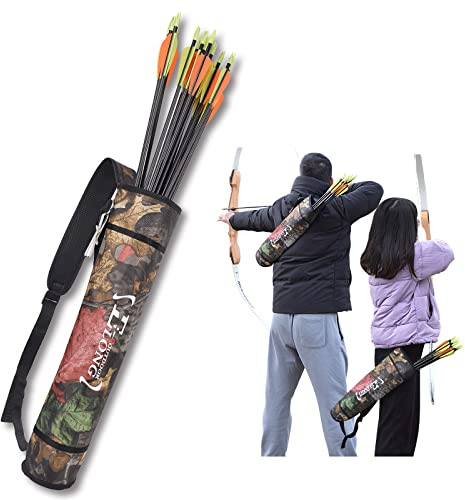 Elong Archery Quiver Back Arrow Quiver Holder Adjustable Compound Recurve Bow Hunting Target Exercise for Teenagers and Adults CAMO