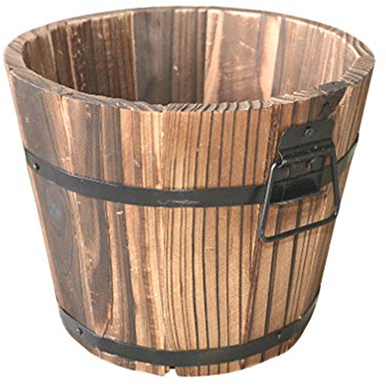 Happyyami Wooden Barrel Planter with Drainage Hole Eco-Friendly Round Wooden Flower Pot for Succulents and Mini Plants Lightweight Garden Container for Home Balcony and Office Decoration