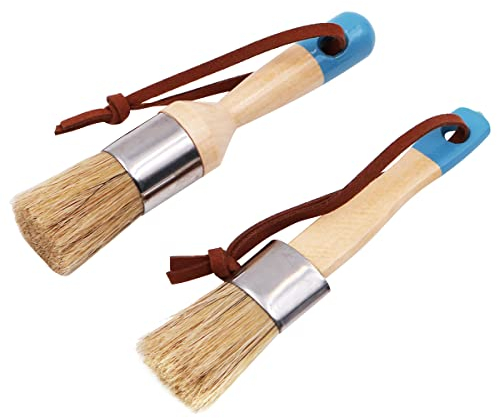 ANCLLO Set di 2 pennelli a gesso e cera, per mobili, fai da te, pittura e ceretta, pennello rotondo a gesso, stencil, setole naturali pure